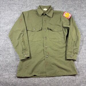 Vintage US Army OG 507 Utility Shirt JROTC Patch 1977 Selma Apparel Olive Green
